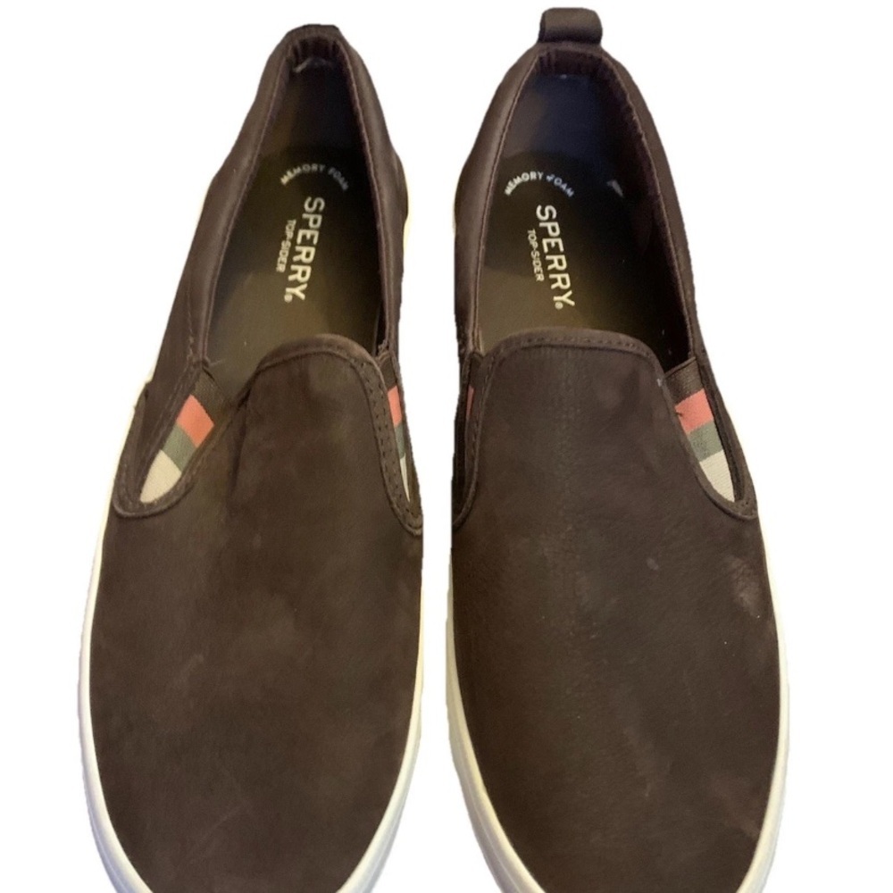 Sperry Women’s Suede Slip-On Platform Trendy Preppy Sneakers Striped Sole - Picture 2 of 4